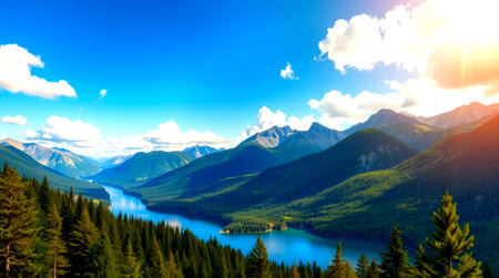 Mountain lake in the Canadian Rockies. Panoramic view.