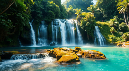 Tropical waterfall in the jungle. Beautiful waterfall in Thailand.