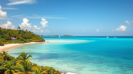 Panoramic view of tropical beach at Seychelles.の写真素材