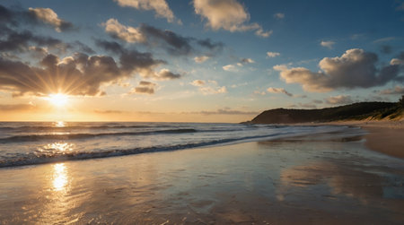 Sunset at the beach in New Zealand. Long exposure shot.の写真素材