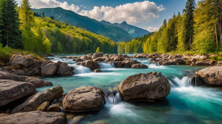 Mountain river in the Altai mountains. Beautiful summer landscape.