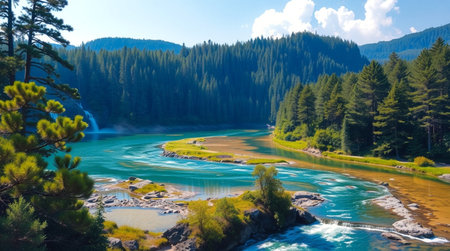 Panoramic view of the Katun river, Altai Republic, Russia