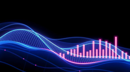 abstract 3d illustration of sound wave with glowing lines on black background