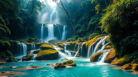 Beautiful waterfall in tropical forest. Waterfall in deep forest.の写真素材