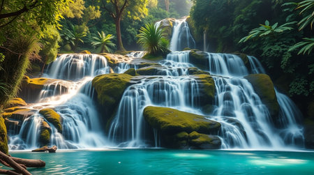 Beautiful waterfall in tropical forest, Thailand. Natural landscape background.の写真素材
