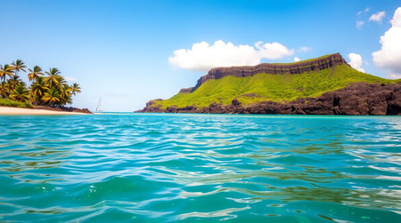 Beautiful seascape with turquoise sea and blue skyの写真素材