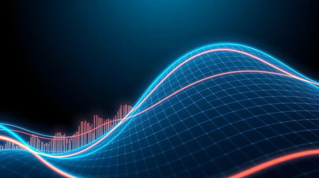 abstract blue wave background with sound wave lines. 3d renderingの写真素材