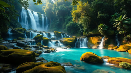 Waterfall in deep forest at Kanchanaburi province, Thailandの写真素材