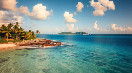 Panoramic view of beautiful tropical beach at Seychellesの写真素材