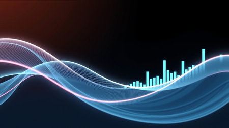 abstract wave background with blue and red lights, 3d renderingの写真素材