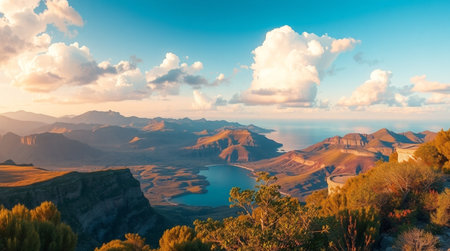 Panoramic view of the caldera at sunset, Spainの写真素材