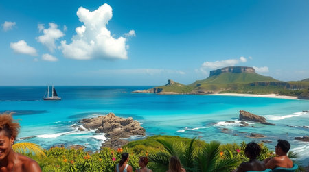 Panoramic view of a beautiful islandの写真素材