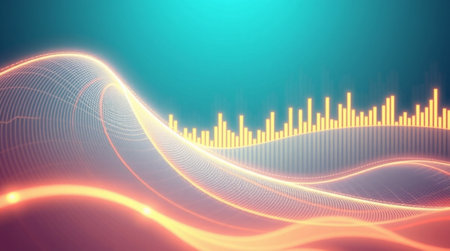 3d rendering of sound wave in virtual space. Futuristic sound waveform with glowing particles. Sound...