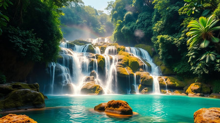 Tropical waterfall in the jungle, Thailand. Panorama.の写真素材