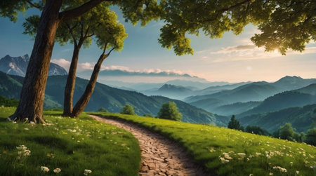 Beautiful summer landscape in the mountains. Panoramic view.の写真素材