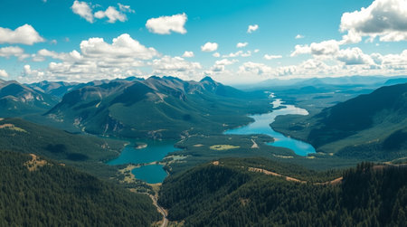 Aerial view of the lake and mountains.の写真素材