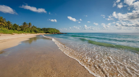 Panoramic view of beautiful tropical beach with turquoise waterの写真素材