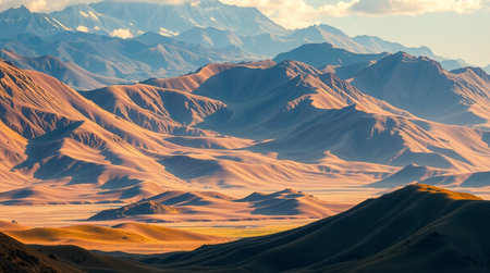 Mountain landscape with sand dunes at sunset, Leh, Ladakh, India