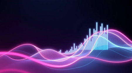 abstract 3d rendering of sound wave with glowing particles in dark background