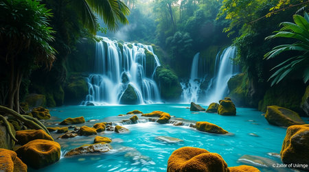 Beautiful waterfall in deep forest of Thailand. Can be used as backgroundの写真素材