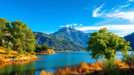 Beautiful landscape of Lake Wakatipu, Queenstown, New Zealandの写真素材