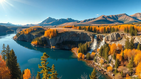 Beautiful alpine lake in autumn. Picturesque panoramic view.
