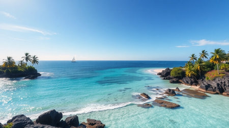 Panoramic view of Seychelles, La Digue island