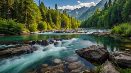 Beautiful mountain river in the Altai mountains, Siberia, Russia