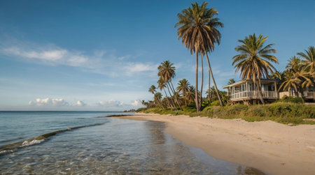Palm trees on a tropical beach in Cayo Largo, Cubaの写真素材
