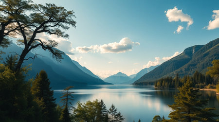 Mountains and lake in Glacier National Park, Montana, USA.の写真素材