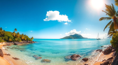 Panoramic view of Seychelles beach Anse Lazioの写真素材