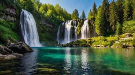 Beautiful waterfall in Plitvice Lakes National Park, Croatia.
