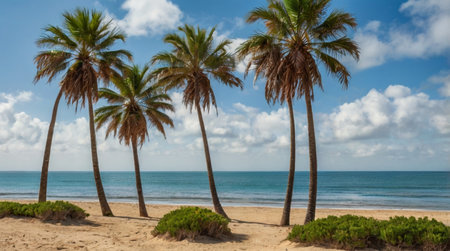 Palm trees on the beach in Punta Cana, Dominican Republicの写真素材
