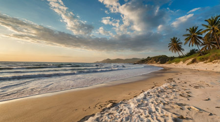 Panoramic view of the beach at sunrise, Costa Rica.の写真素材