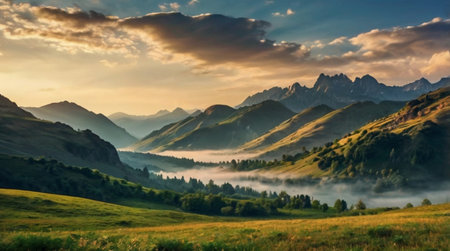 Beautiful summer landscape in the mountains. Sunrise in the mountains.の写真素材