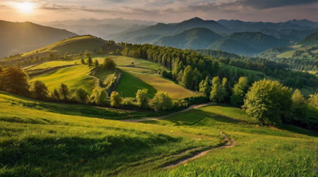 panoramic view of beautiful summer landscape in Carpathian mountains