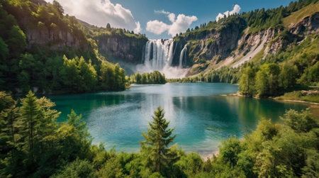 Panoramic view of Plitvice Lakes National Park, Croatiaの写真素材