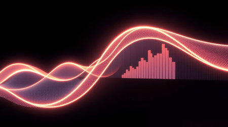 Neon sound wave on black background. 3D illustration. Neon lights.