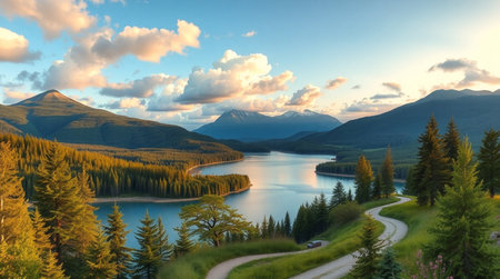 Mountain lake in the Canadian Rockies. Panoramic view.の写真素材