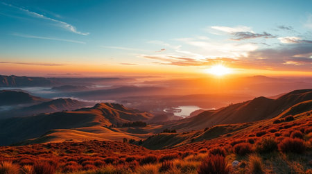 Sunrise in the mountains of New Zealand. Beautiful nature landscape.の写真素材