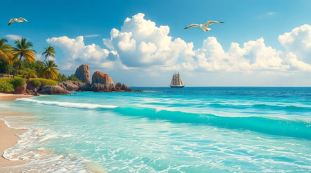 Tropical beach at Seychelles, La Digue island