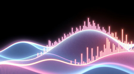 3d illustration of abstract digital sound wave with blue and pink lights