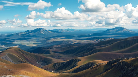 Panoramic view of the mountains and the valley in Kyrgyzstanの写真素材