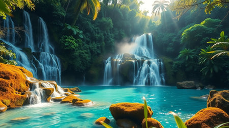 Beautiful waterfall in tropical forest. Waterfall in the jungle.の写真素材