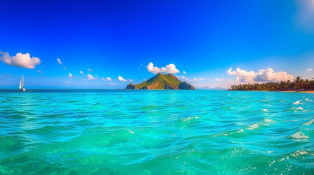 Panoramic view of a beautiful tropical beach at Seychellesの写真素材