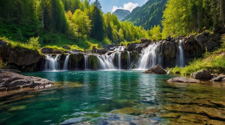Beautiful waterfall in the mountains. Landscape with a waterfall.の写真素材
