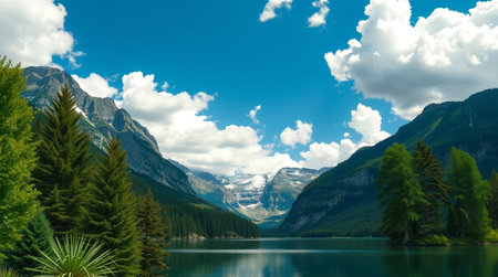 Beautiful alpine lake in the Swiss Alps. Panoramic view.の写真素材