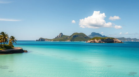 Panoramic view of La Digue island, Seychellesの写真素材
