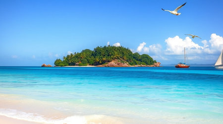 Beautiful beach at Seychelles, Praslin islandの写真素材