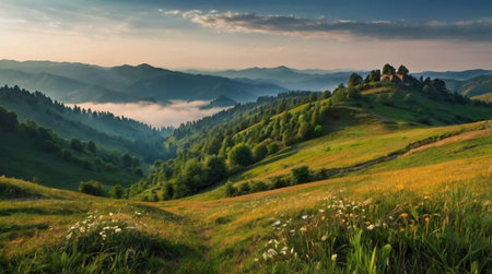Beautiful summer landscape in the Carpathian mountains. Sunrise.の写真素材